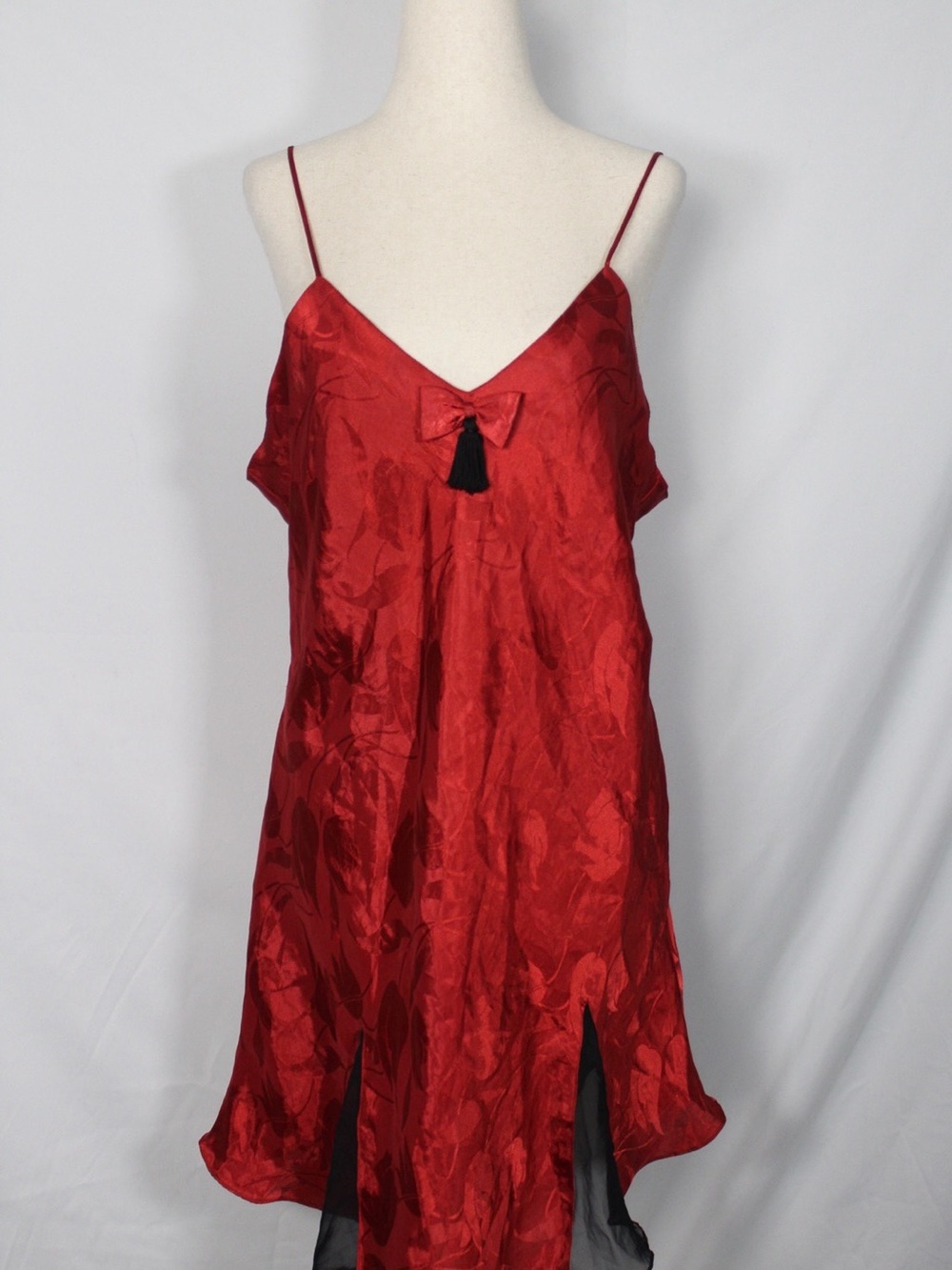 90s Vintage Victoria's Secret Red Satin Slip with Tassel Accent